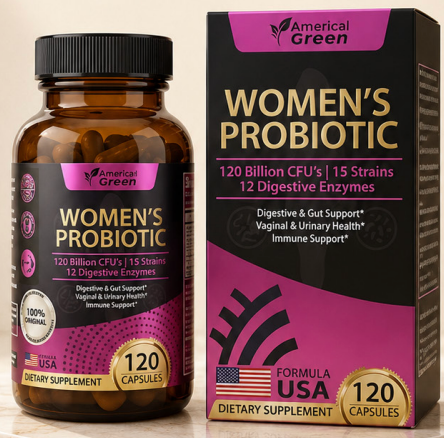 Women's Probiotic – Complejo de Probioticos Femeninos (120 Billion CFU's | 15 Strains | 12 Digestive Enzymes, Formula USA, 120 Capsulas)
