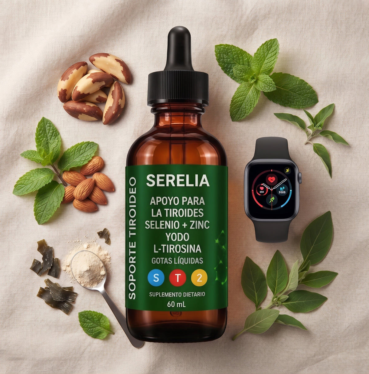 Serelia Apoyo Tiroideo – Gotas Líquidas con Selenio, Zinc, Yodo y L-Tirosina (60 ml)