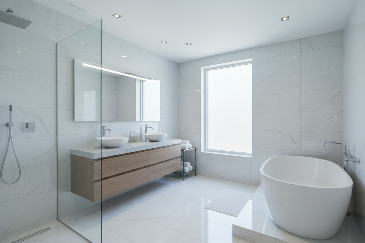 Baño o cocina con azulejos brillantes